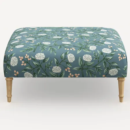 Rifle Paper Co. Greenwich Emeral Peonies Ottoman with Natural Legs