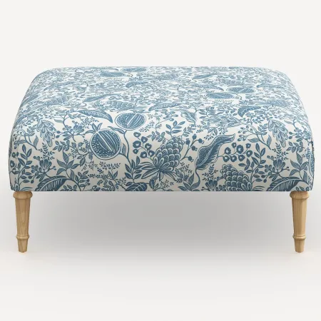 Rifle Paper Co. Greenwich Blue Pomegranate Ottoman with Natural Legs