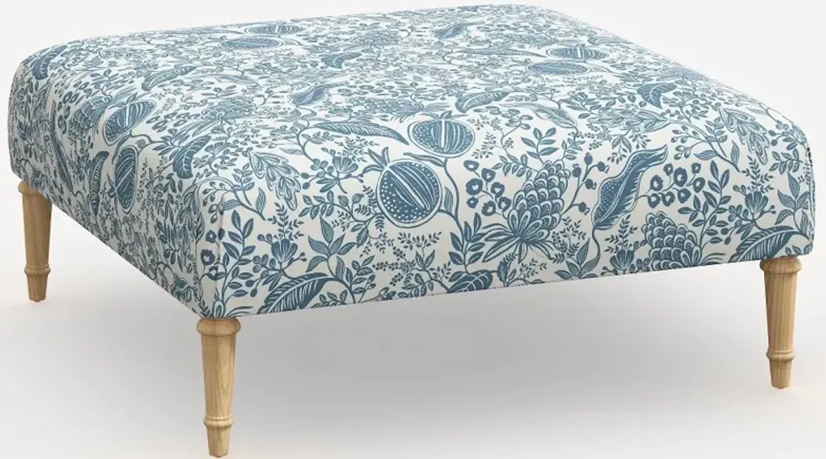 Rifle Paper Co. Greenwich Blue Pomegranate Ottoman with Natural Legs