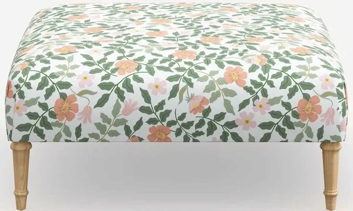 Rifle Paper Co. Greenwich Primrose Blush Ottoman with Natural Legs