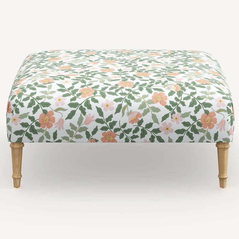 Rifle Paper Co. Greenwich Primrose Blush Ottoman with Natural Legs