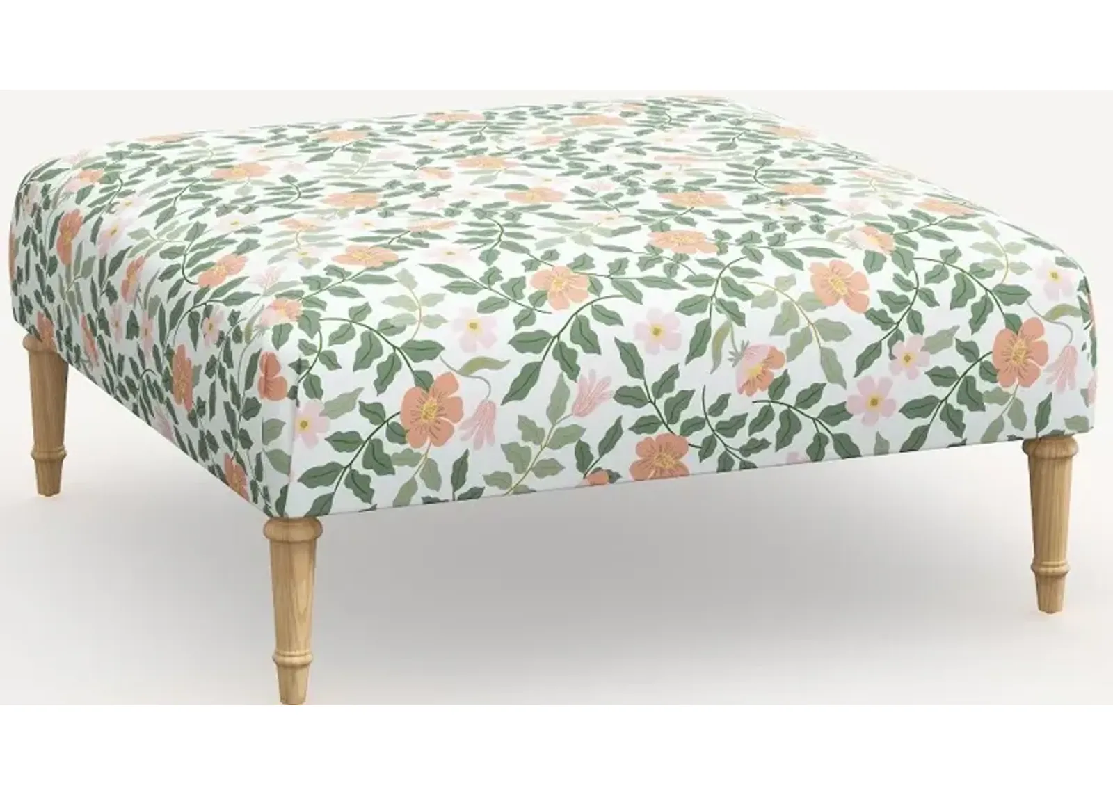 Rifle Paper Co. Greenwich Primrose Blush Ottoman with Natural Legs