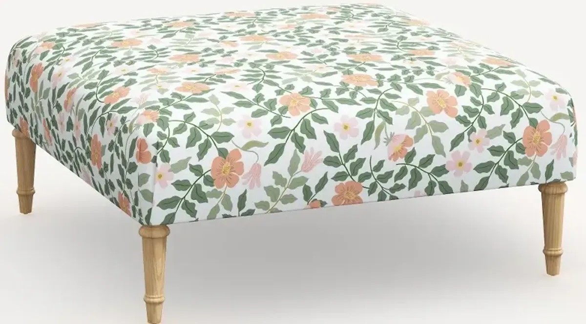 Rifle Paper Co. Greenwich Primrose Blush Ottoman with Natural Legs