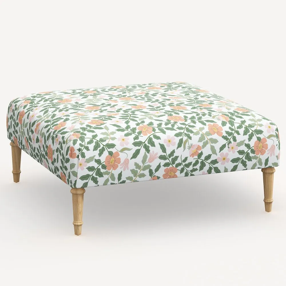 Rifle Paper Co. Greenwich Primrose Blush Ottoman with Natural Legs