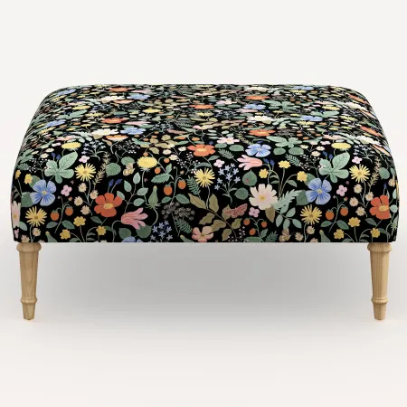 Rifle Paper Co. Greenwich Strawberry Fields Black Ottoman with...