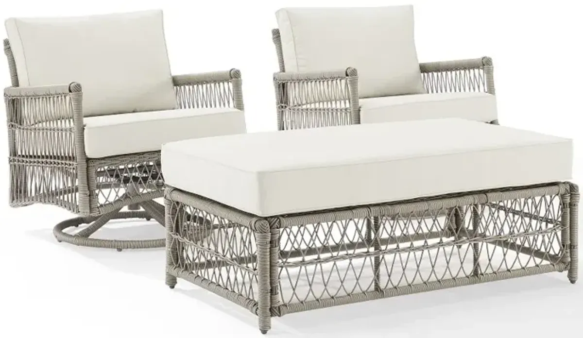 Thatcher 3 Piece Outdoor Wicker Swivel Rocker and Ottoman Set