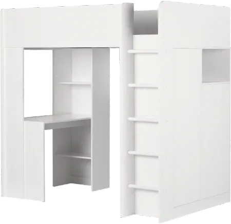 Logik White Twin Loft Bed with Desk