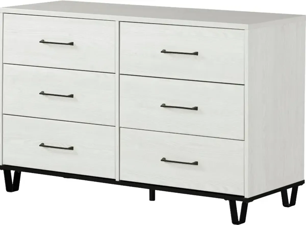 Arlen White Pine 6-Drawer Dresser