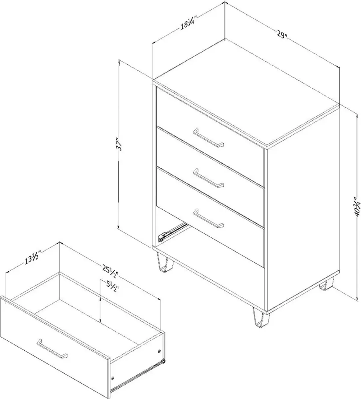 Arlen 4-Drawer Chest, White Pine and Black Matte