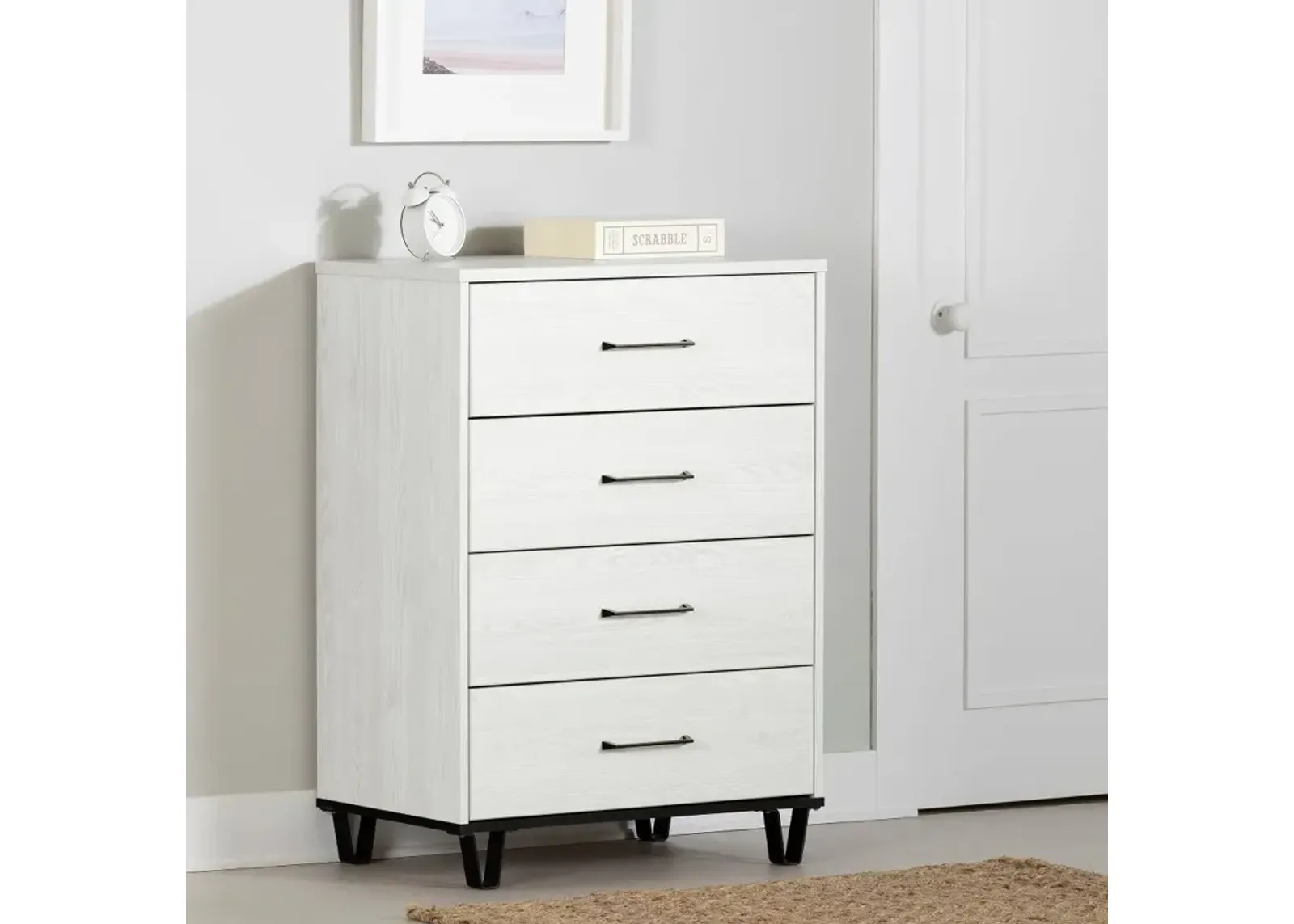 Arlen 4-Drawer Chest, White Pine and Black Matte