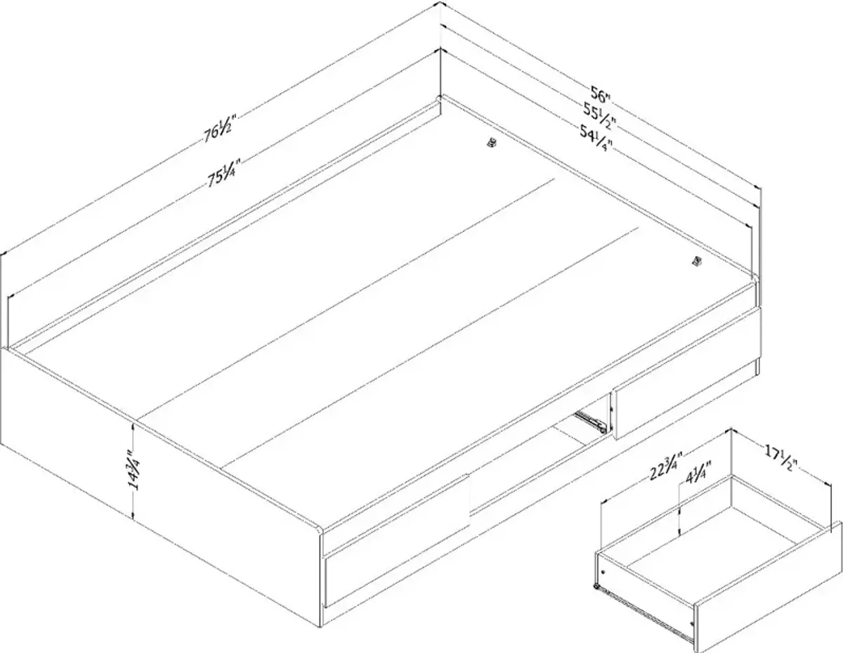 Arlen White Pine Full Storage Bed with 3 Drawers