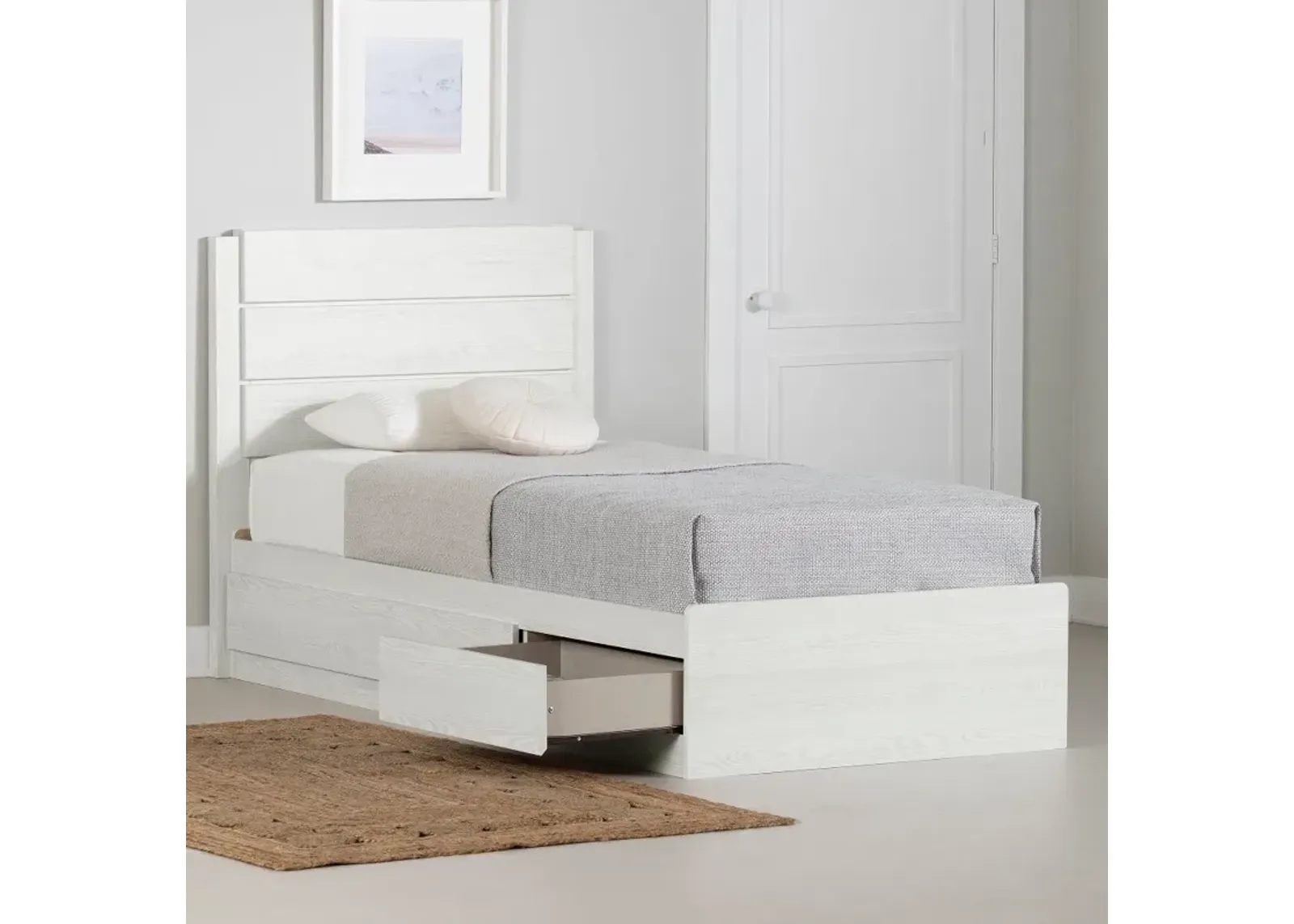 Arlen White Pine Twin Storage Bed and Headboard Set