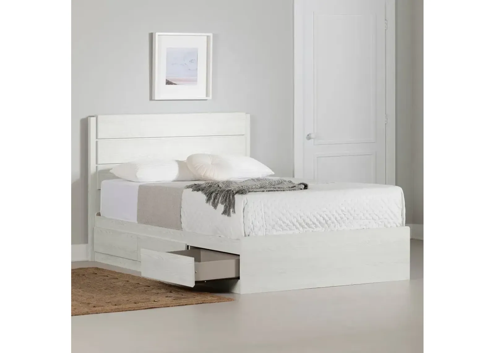 Arlen White Pine Full Storage Bed and Headboard Set