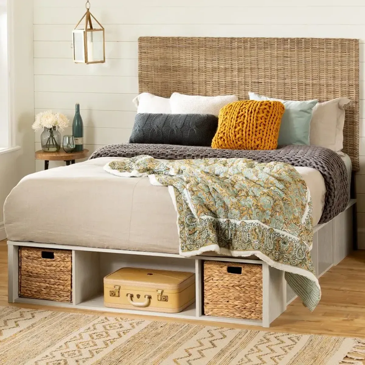 Avilla Full Storage Bed with Rattan Headboard