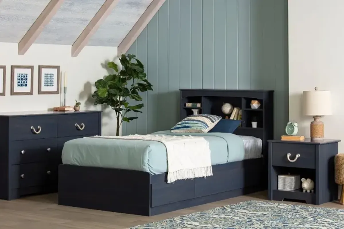 Aviron Blue Twin Storage Bed and Headboard