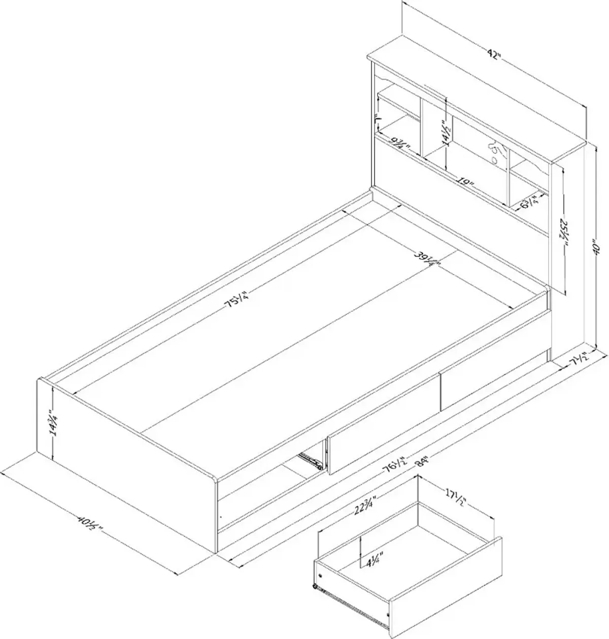 Aviron Blue Twin Storage Bed and Headboard