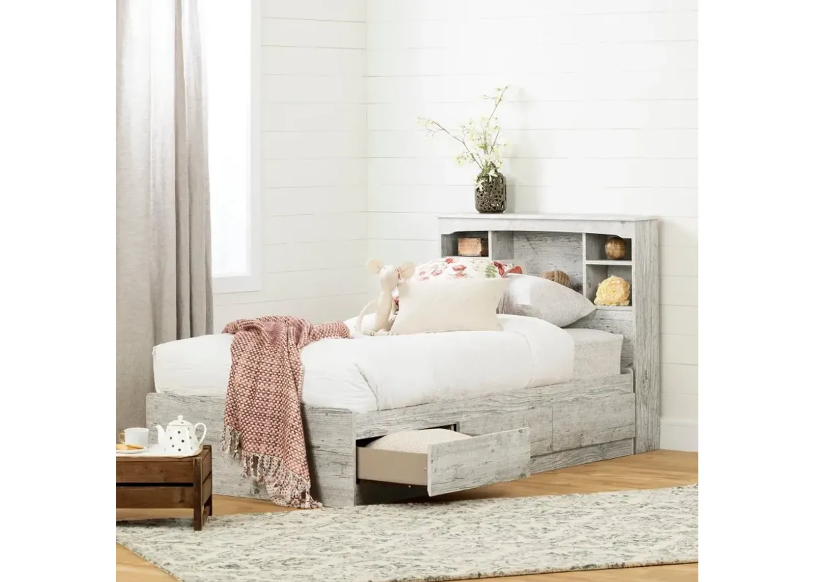 Aviron Twin Bed and Headboard Set, Seaside Pine