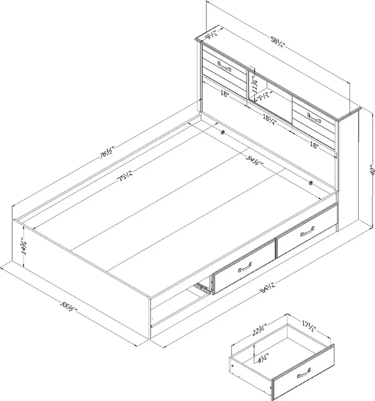 Ulysses Blue Storage Full Bed and Headboard Set