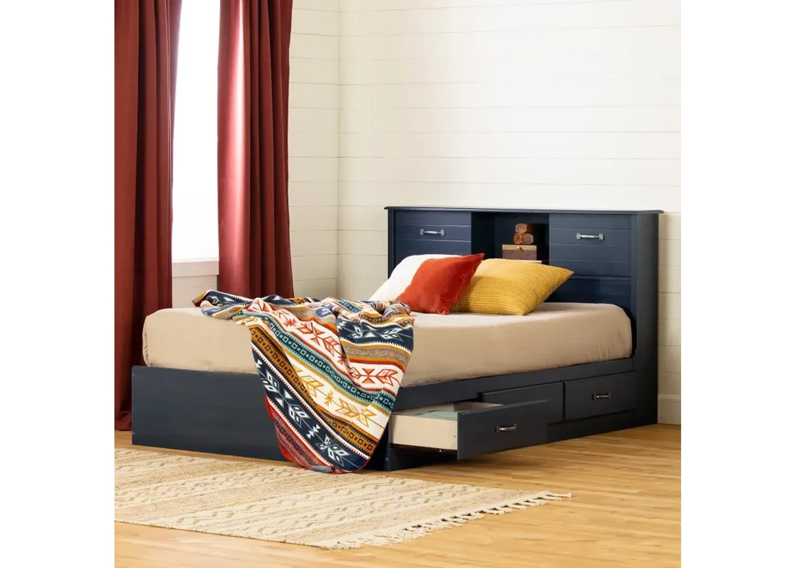 Ulysses Blue Storage Full Bed and Headboard Set