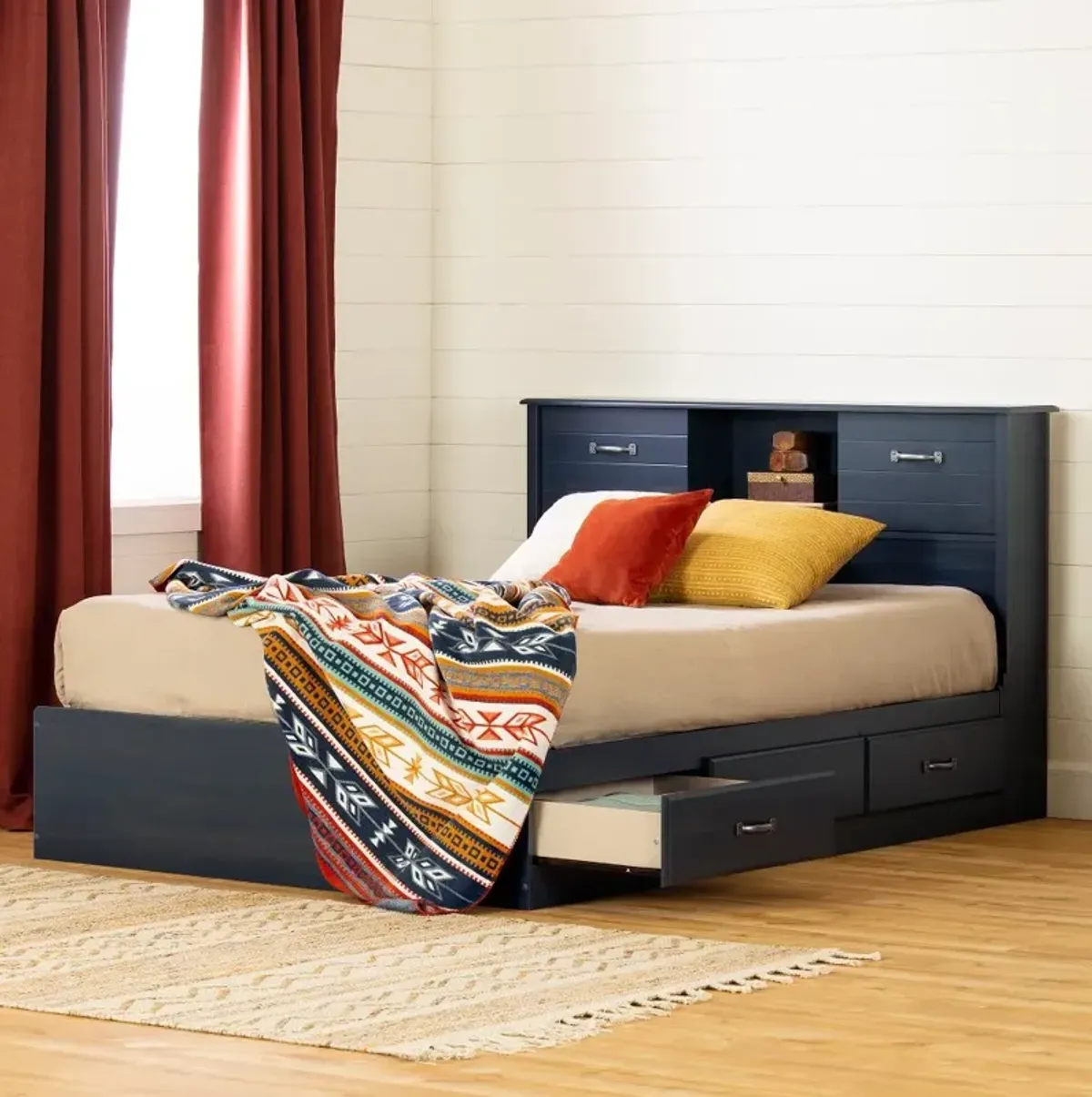 Ulysses Blue Storage Full Bed and Headboard Set