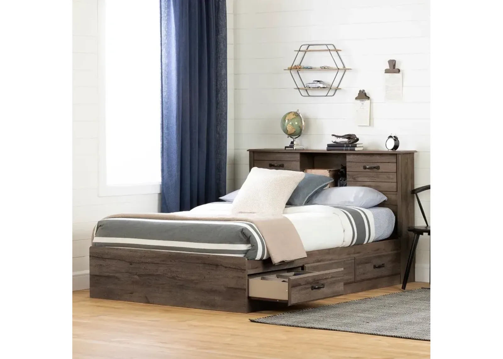 Ulysses Fall Oak Storage Full Bed and Headboard Set