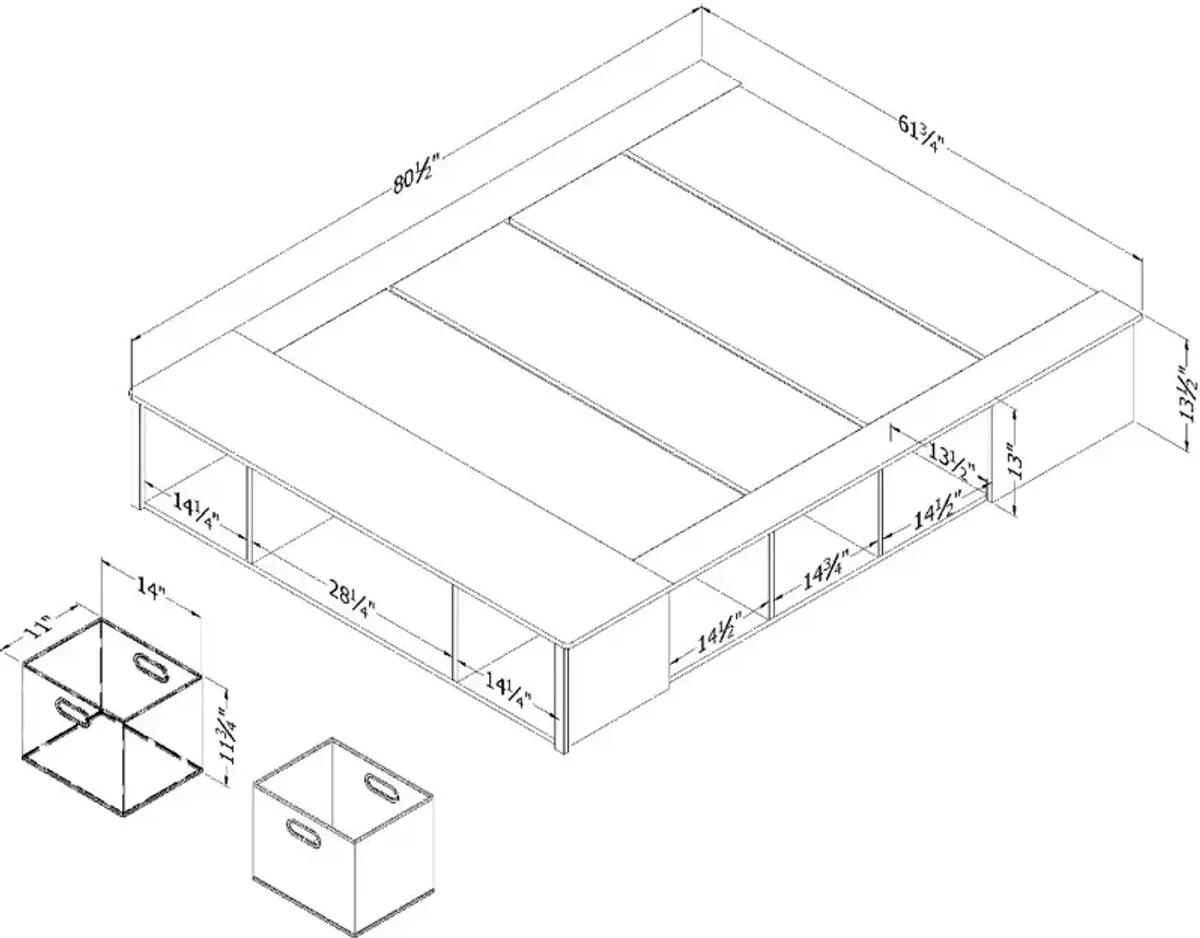 Flexible Gray Oak Queen Platform Bed with Storage and Baskets