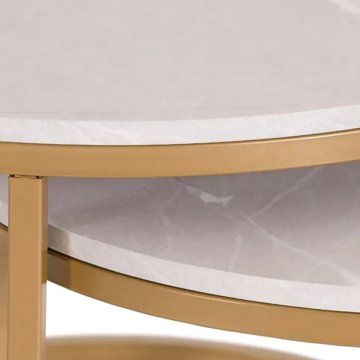 Fort Worth White Marble with Gold Base Nesting Coffee Table