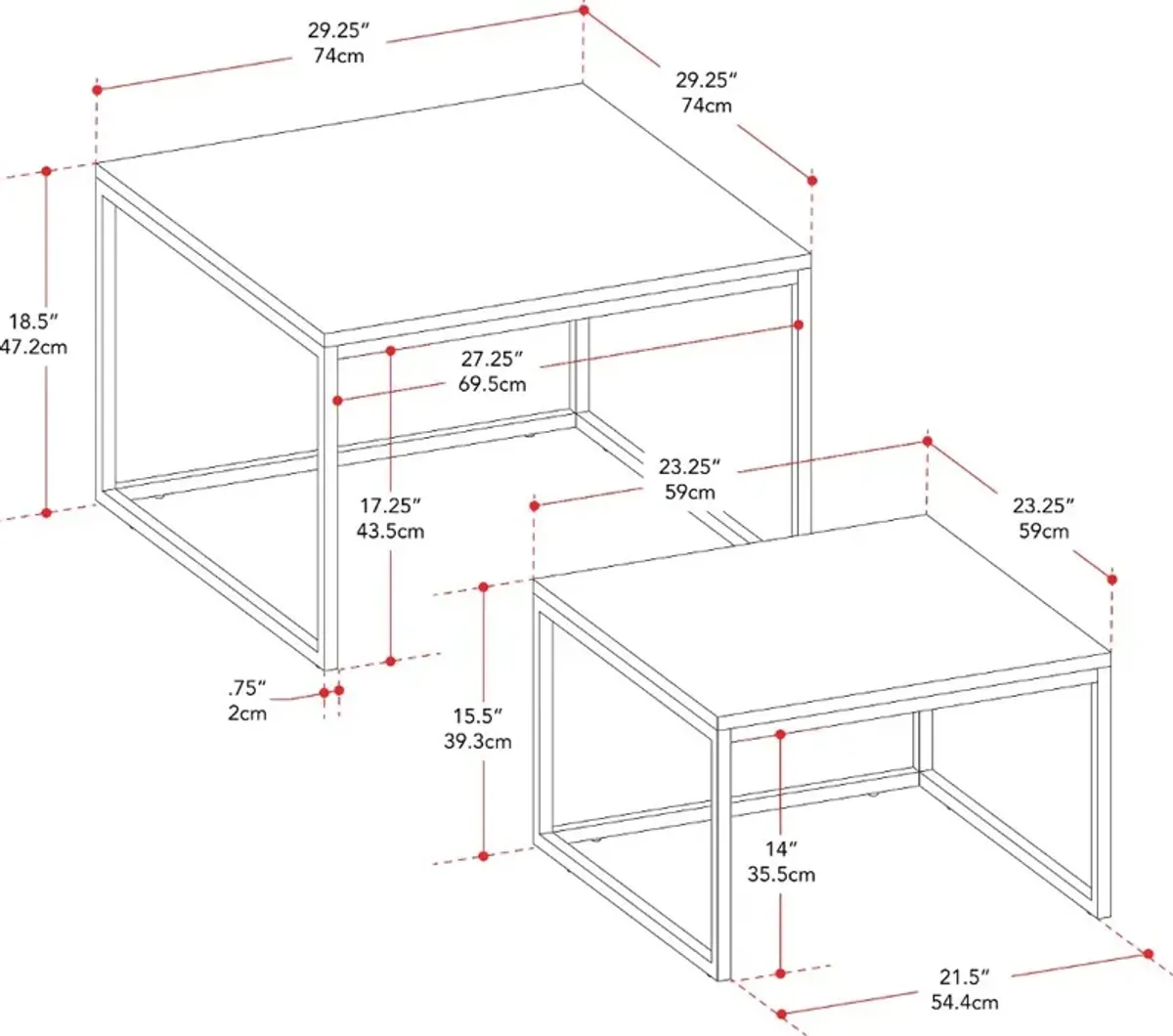 Fort Worth Brown Square Nesting Coffee Table