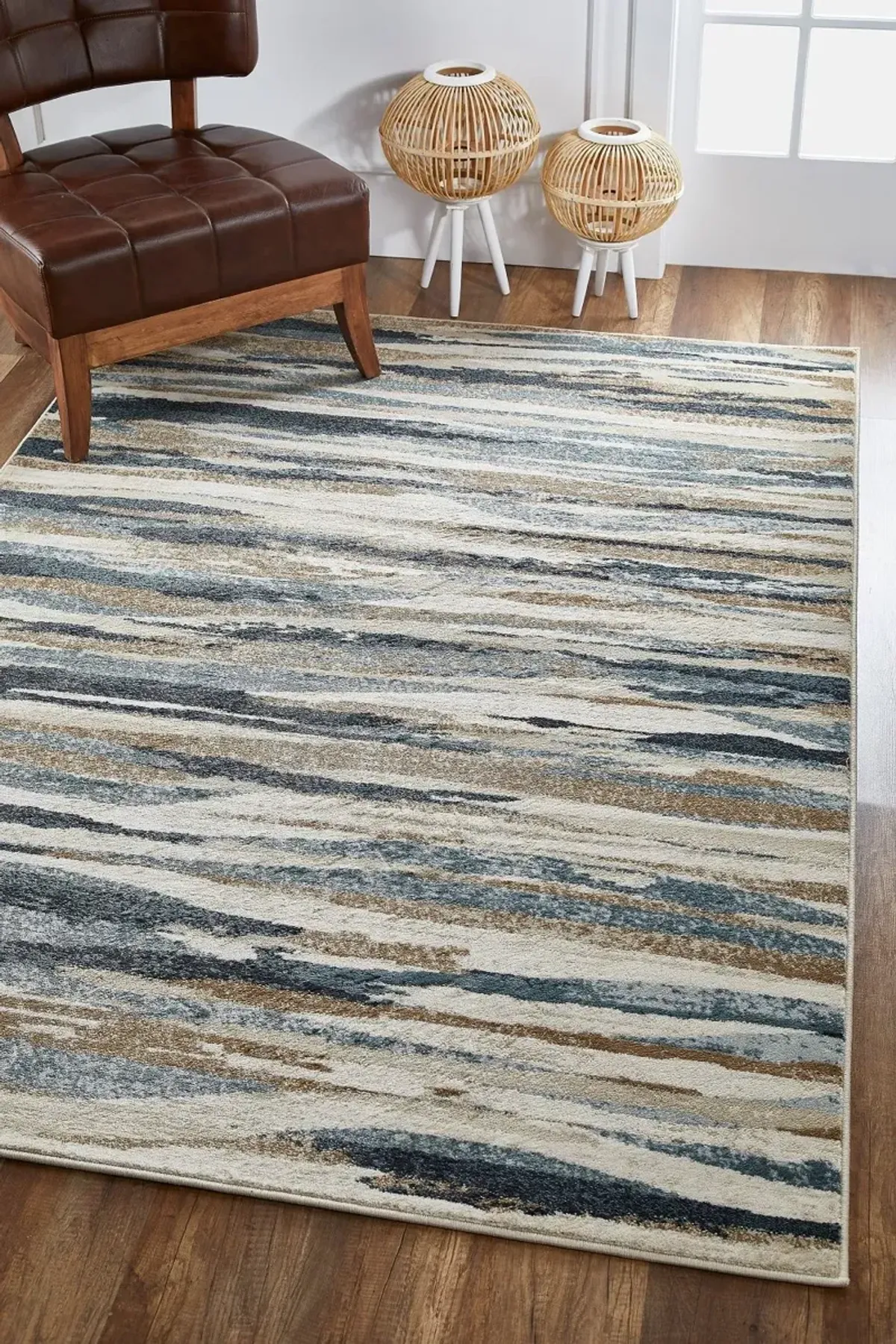 Avalon 5 x 8 Ivory Blue Landscape Area Rug