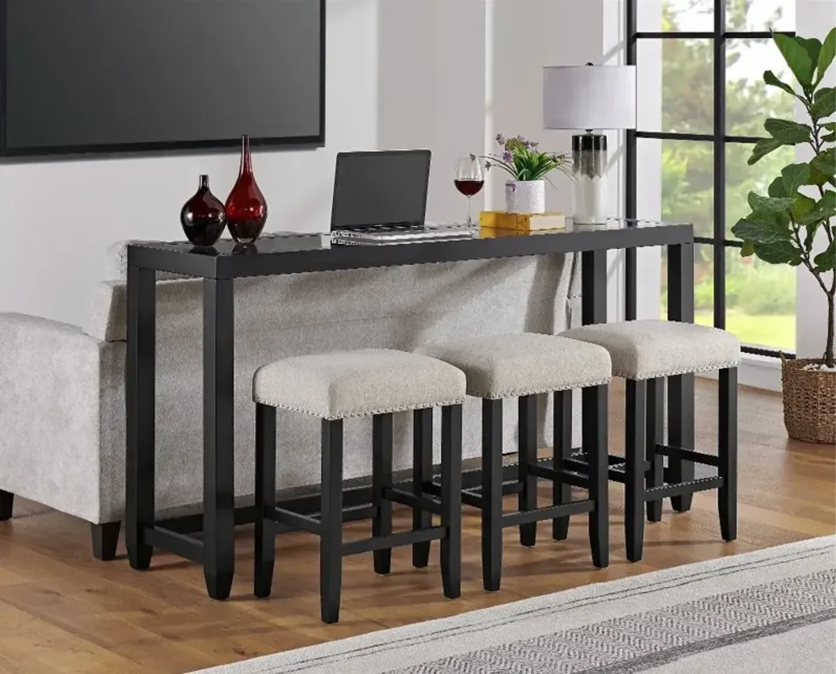 Cordero Black Sofa Table and Stool Set