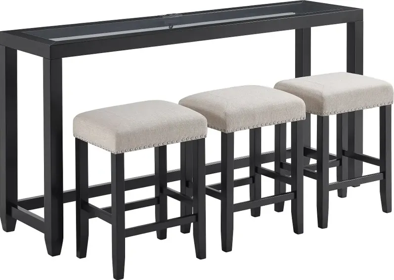 Cordero Black Sofa Table and Stool Set