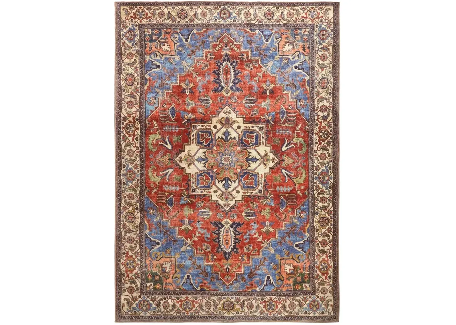 Percy 8 x 10 Blue and Rust Washable Area Rug