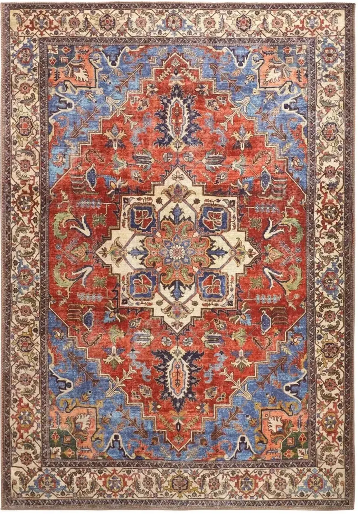 Percy 8 x 10 Blue and Rust Washable Area Rug