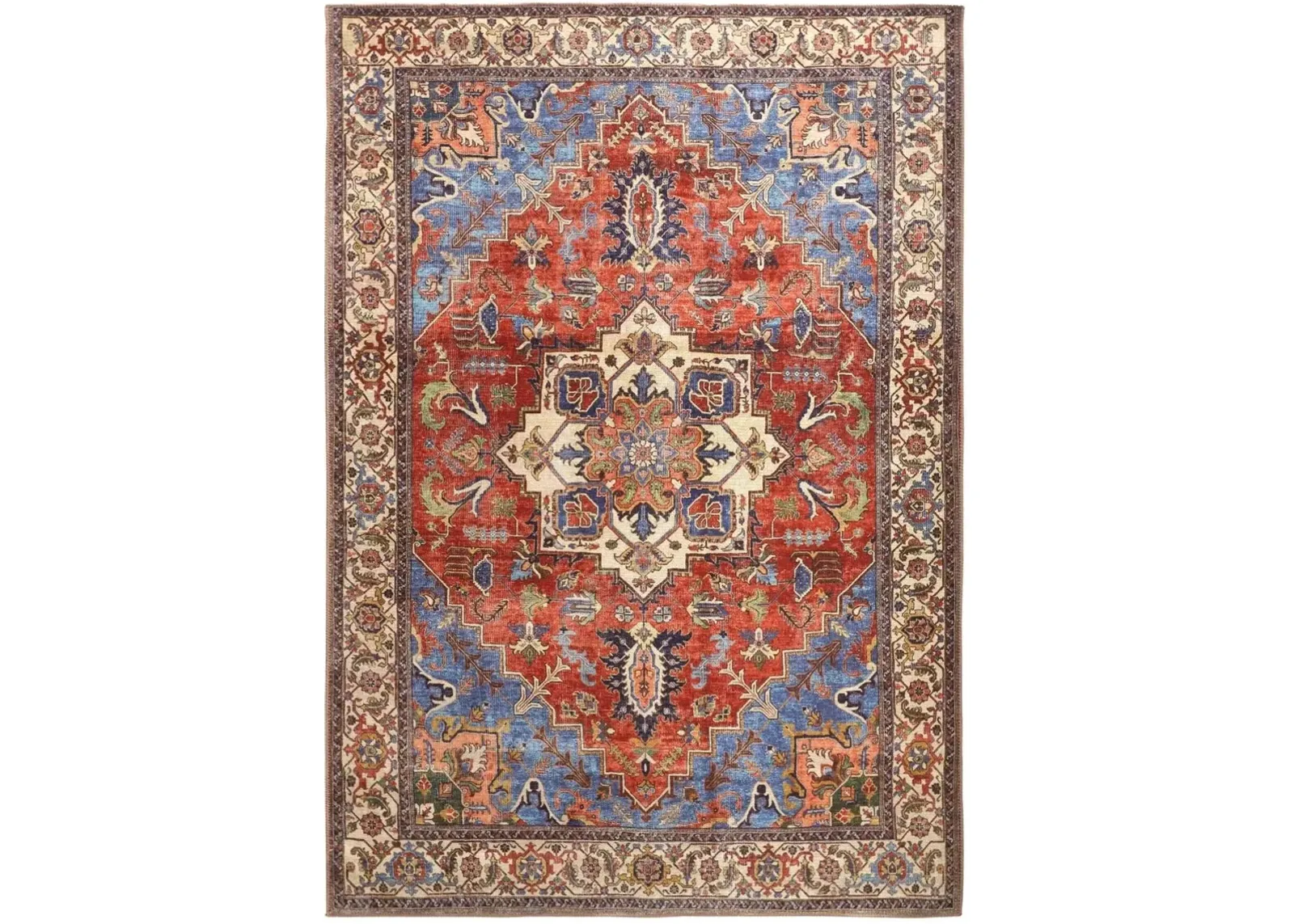 Percy 2 x 3 Blue and Rust Washable Area Rug