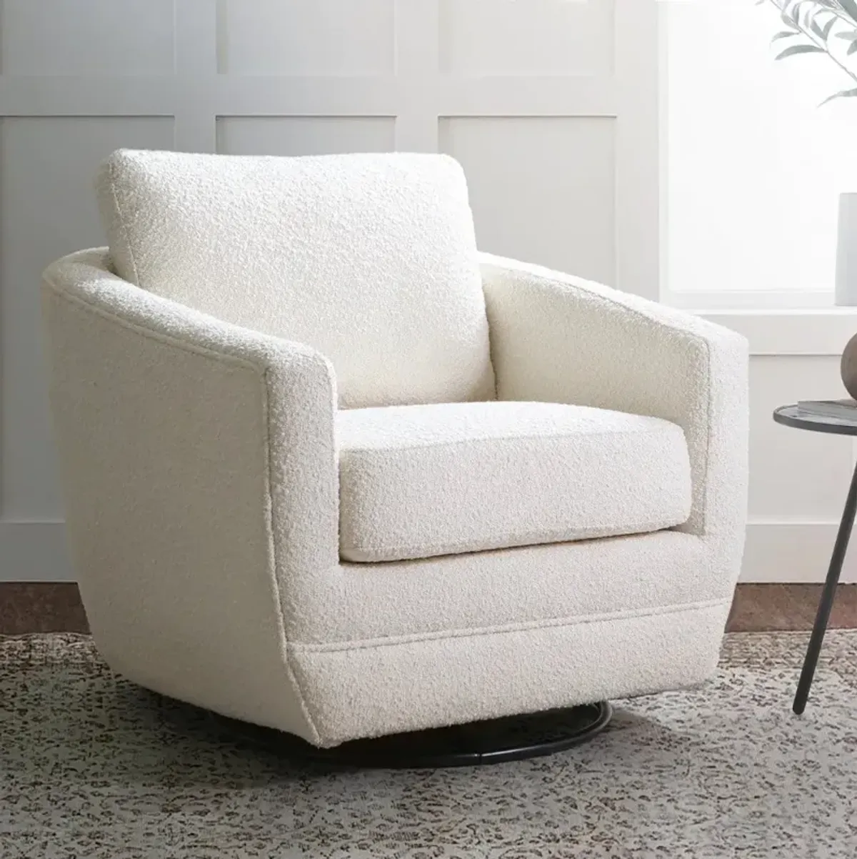 Gogh Boucle White Mid-Century Swivel Glider