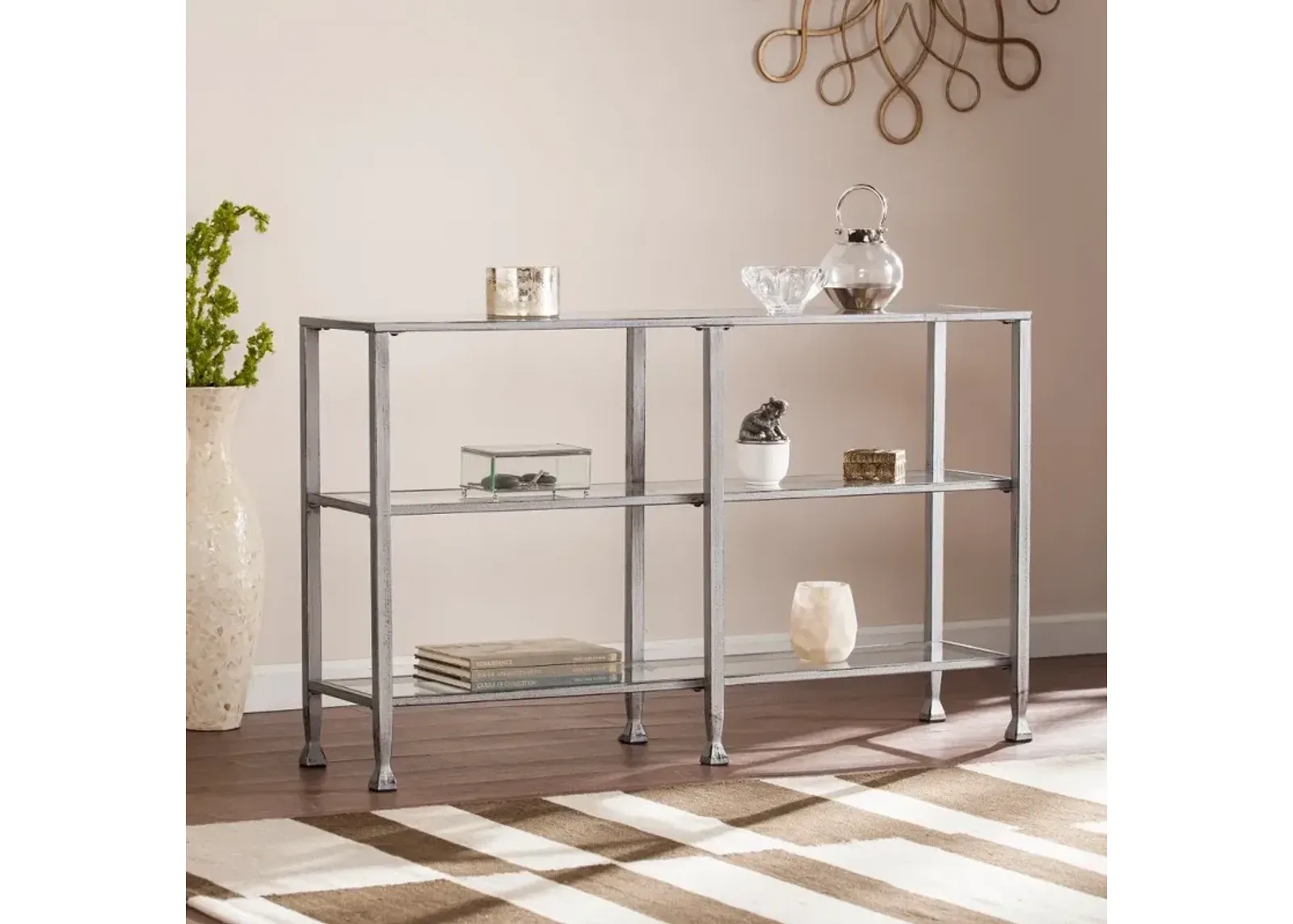 Jaymes Silver Metal & Glass Console Table