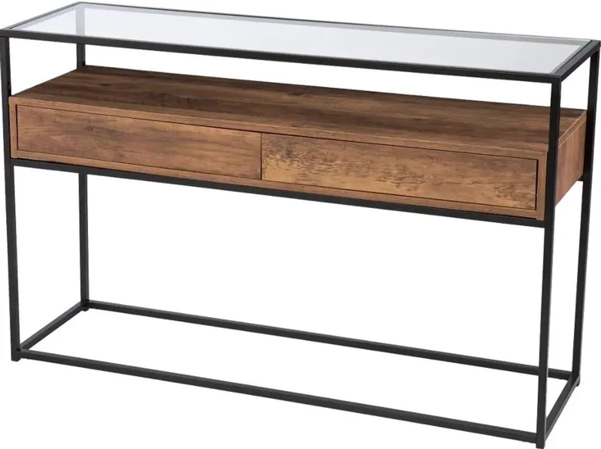 Olivern Glass-Top Industrial Console Table