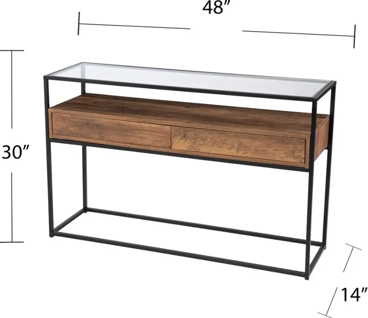 Olivern Glass-Top Industrial Console Table