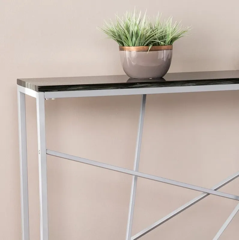 Arendal Faux Stone & Silver Skinny Console Table