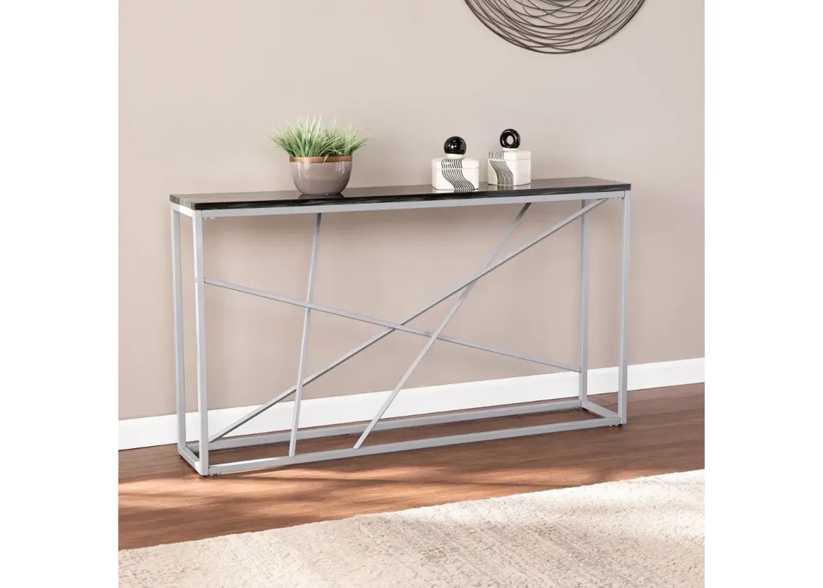 Arendal Faux Stone & Silver Skinny Console Table