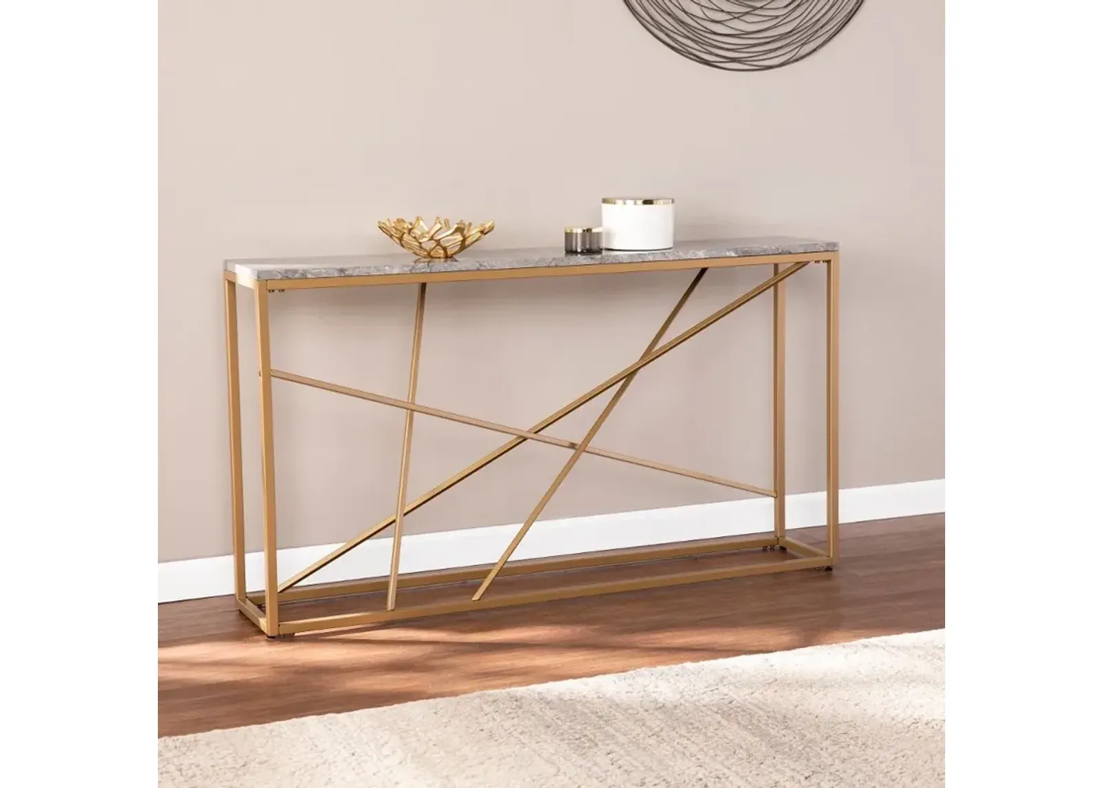 Arendal Faux Marble & Gold Skinny Console Table