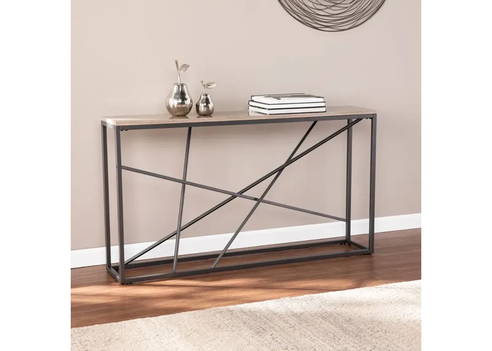 Arendal Faux Stone & Gray Skinny Console Table