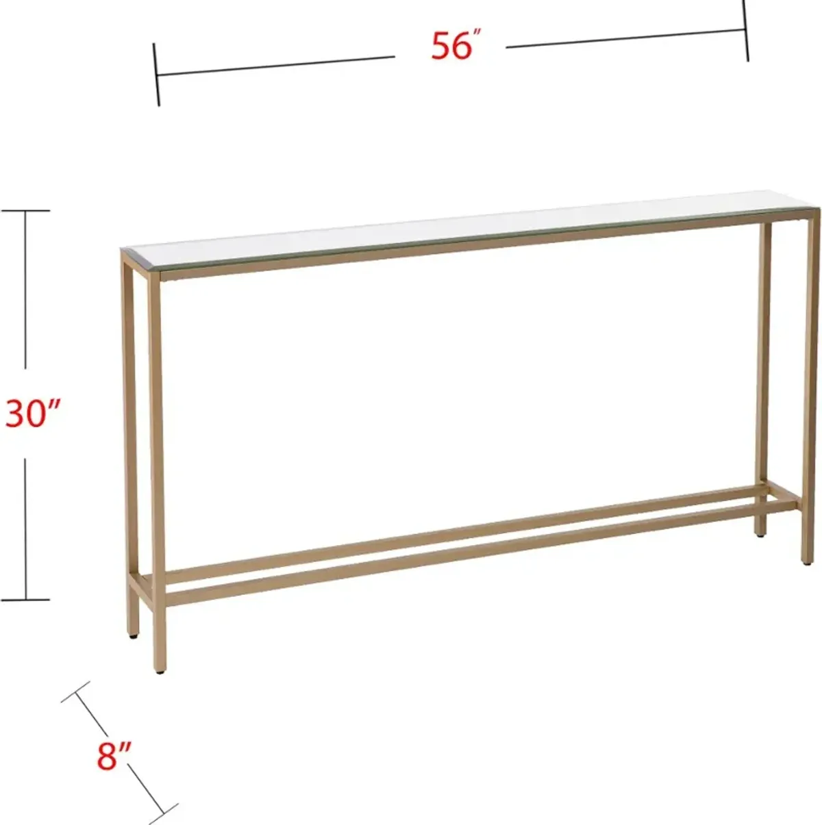 Darrin Long Gold Console Table with Mirrored Top