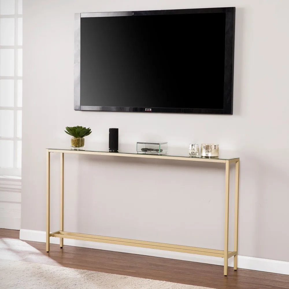 Darrin Long Gold Console Table with Mirrored Top