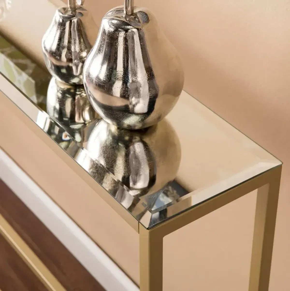 Darrin Long Gold Console Table with Mirrored Top