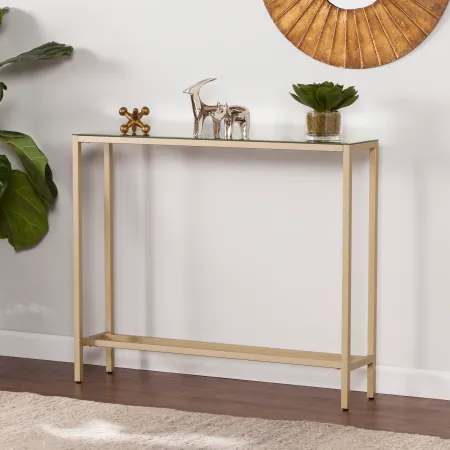 Darrin Short Gold Console Table with Mirrored Top