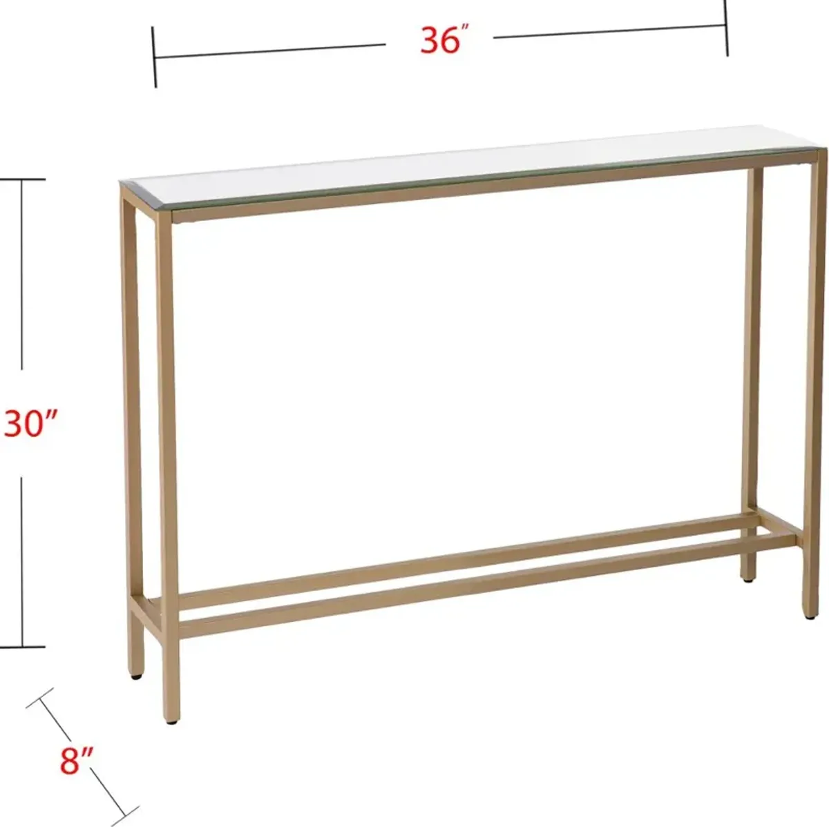 Darrin Short Gold Console Table with Mirrored Top