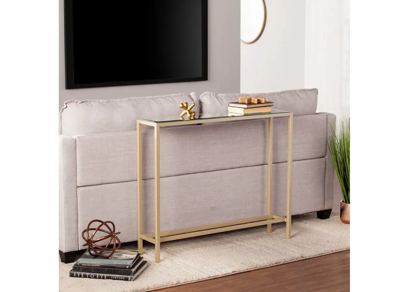 Darrin Short Gold Console Table with Mirrored Top