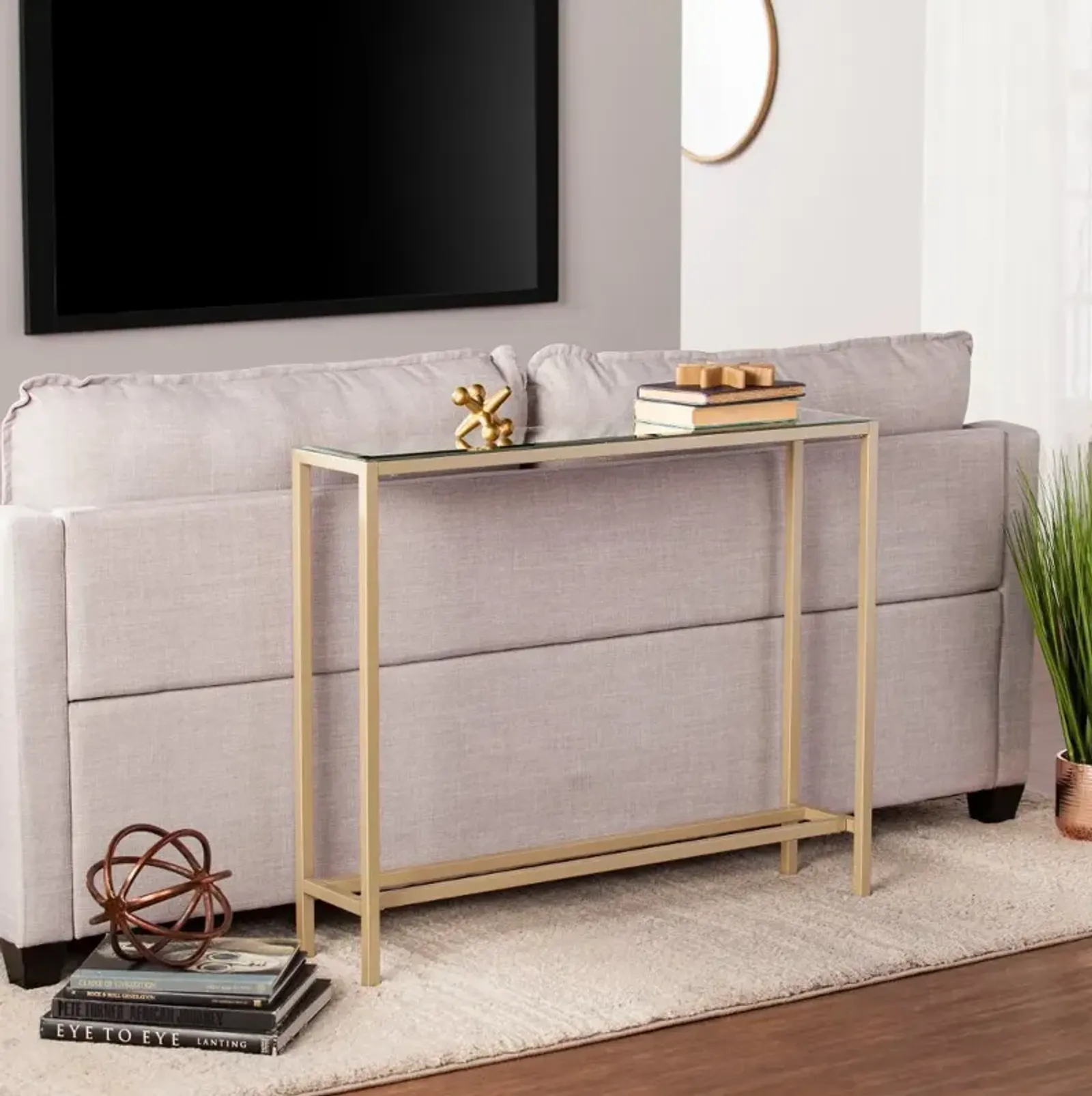 Darrin Short Gold Console Table with Mirrored Top