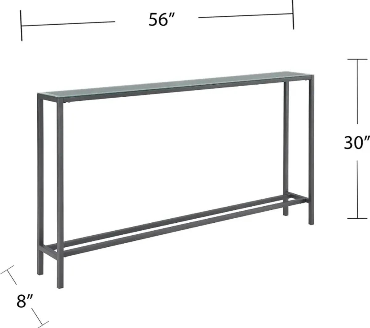 Darrin Long Gunmetal Gray Console Table with Mirrored Top